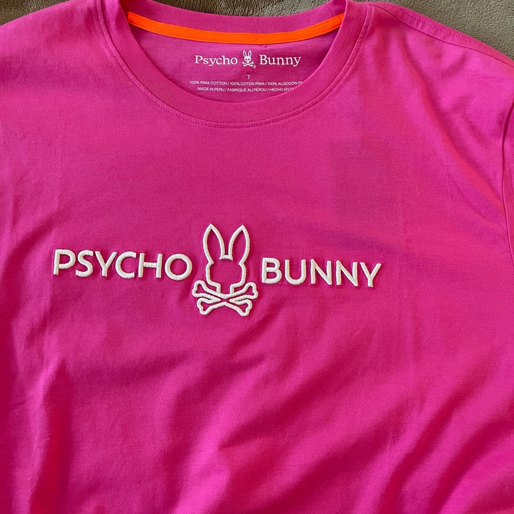 Psycho Bunny Fuchsia Men’s Classic Crew Neck T-Shirt with Logo (Size 7-XL)